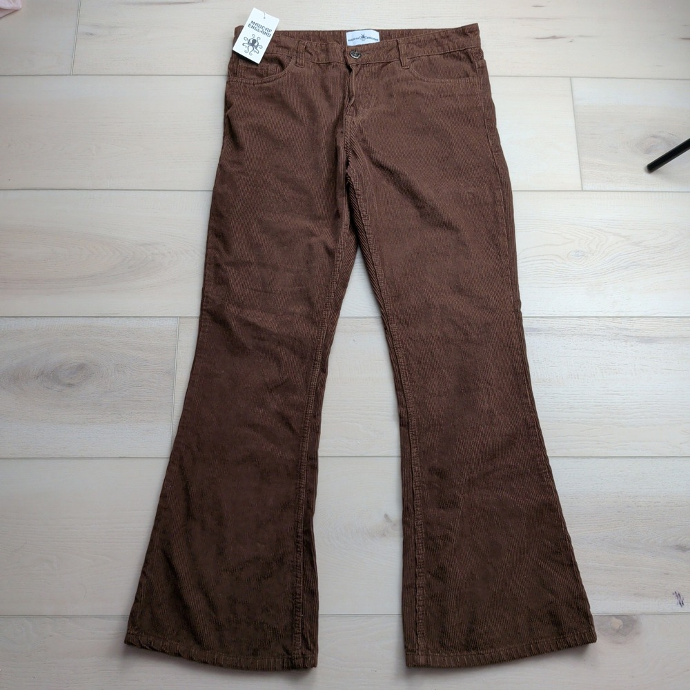 NEW Madcap England Corduroy Bell Bottom Flare Pants Mens 34x32 Brown Retro 70s